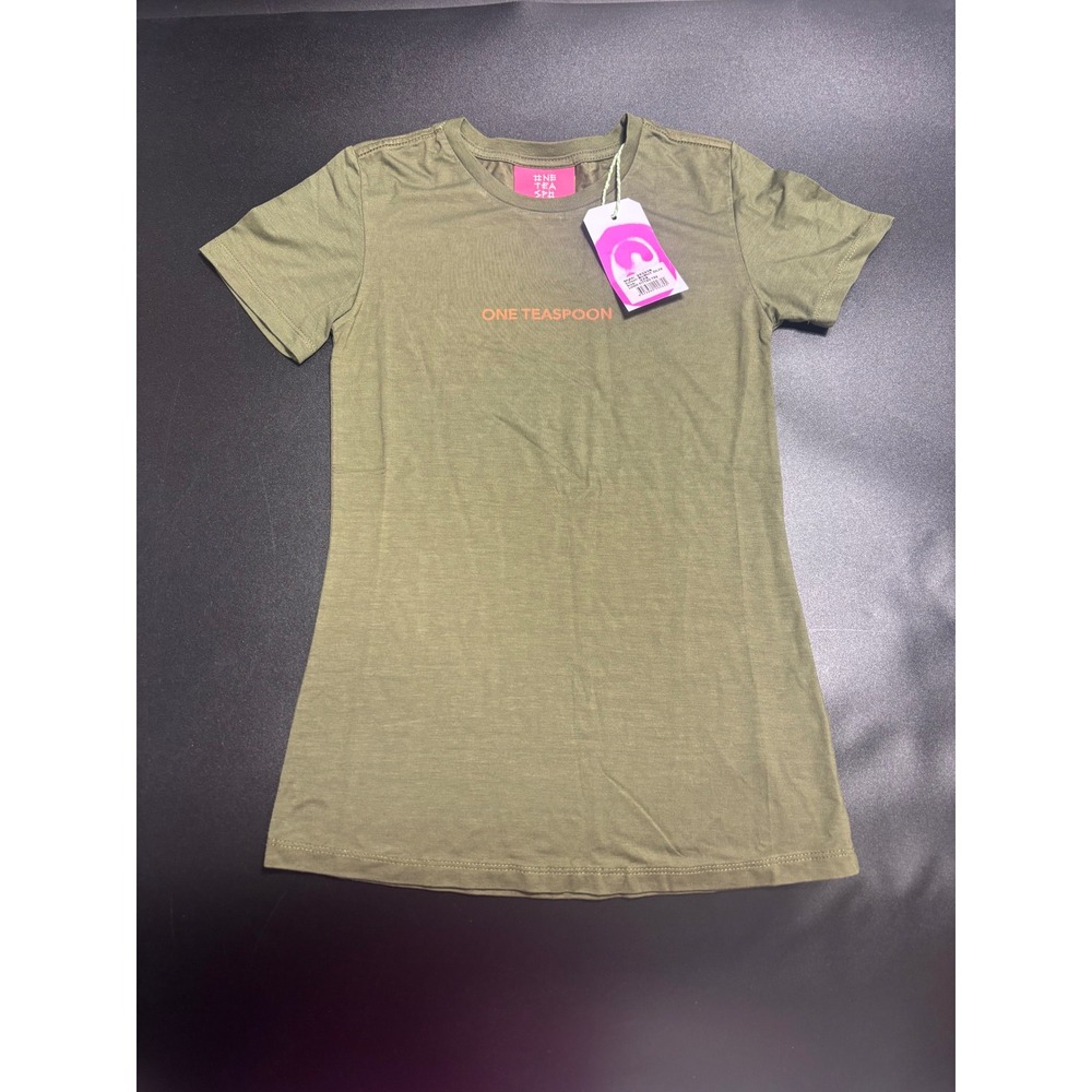 One Teaspoon NEW Logo Fitted Tee‎ Burnt Olive Green Casual Top Size XXS